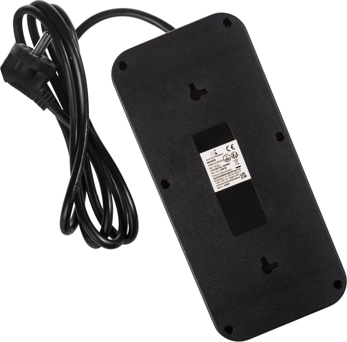 Zgjatues elektrik, Maclean MCE389 B, 6 dalje Schuko, 4x USB-A + 1x USB-C, 2500W, kabllo 1.5 m, me ndërprerës, e zezë