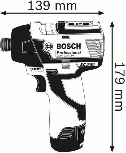 Çelës goditës Bosch 0 601 9E0 005, 12V, 2.5Ah, 1/4", 110Nm, zi/blu