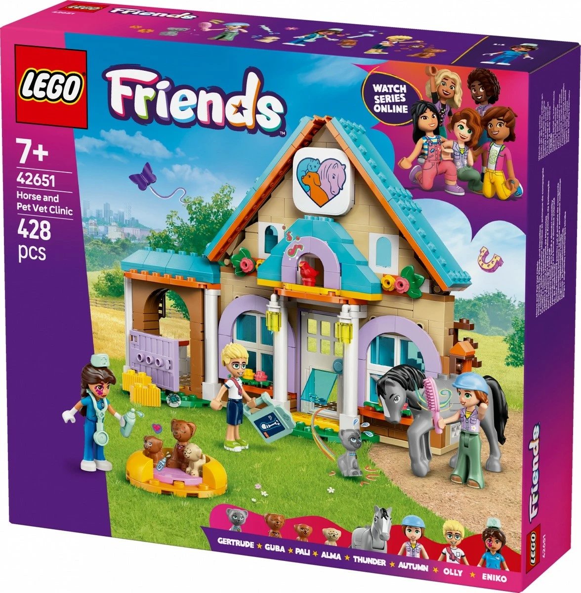 Set LEGO Friends 42651 klinikë për kuaj dhe kafshë, 428 pjesë, shumëngjyrësh