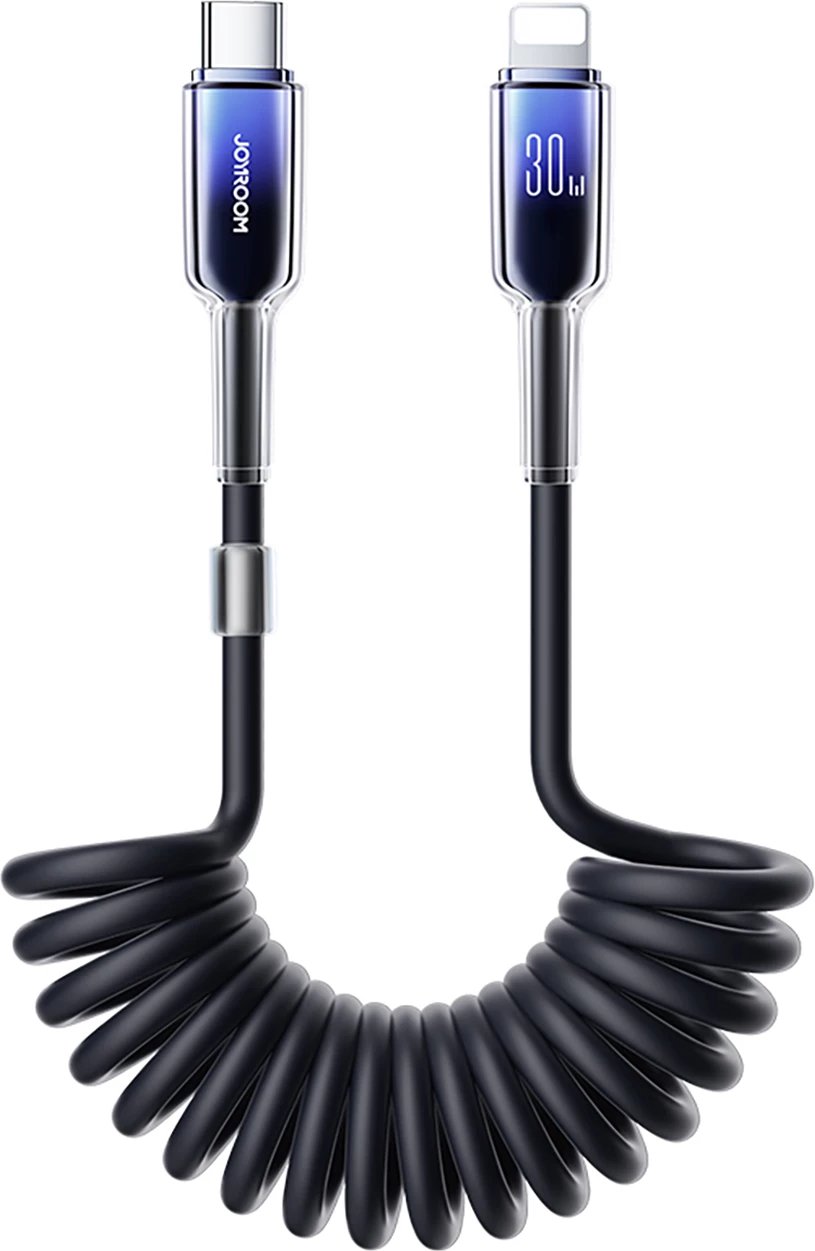Kabllo spiral Joyroom S-A43 Crystal-Clear Series, 1.5m, USB-C në Lightning, 30W, e zezë