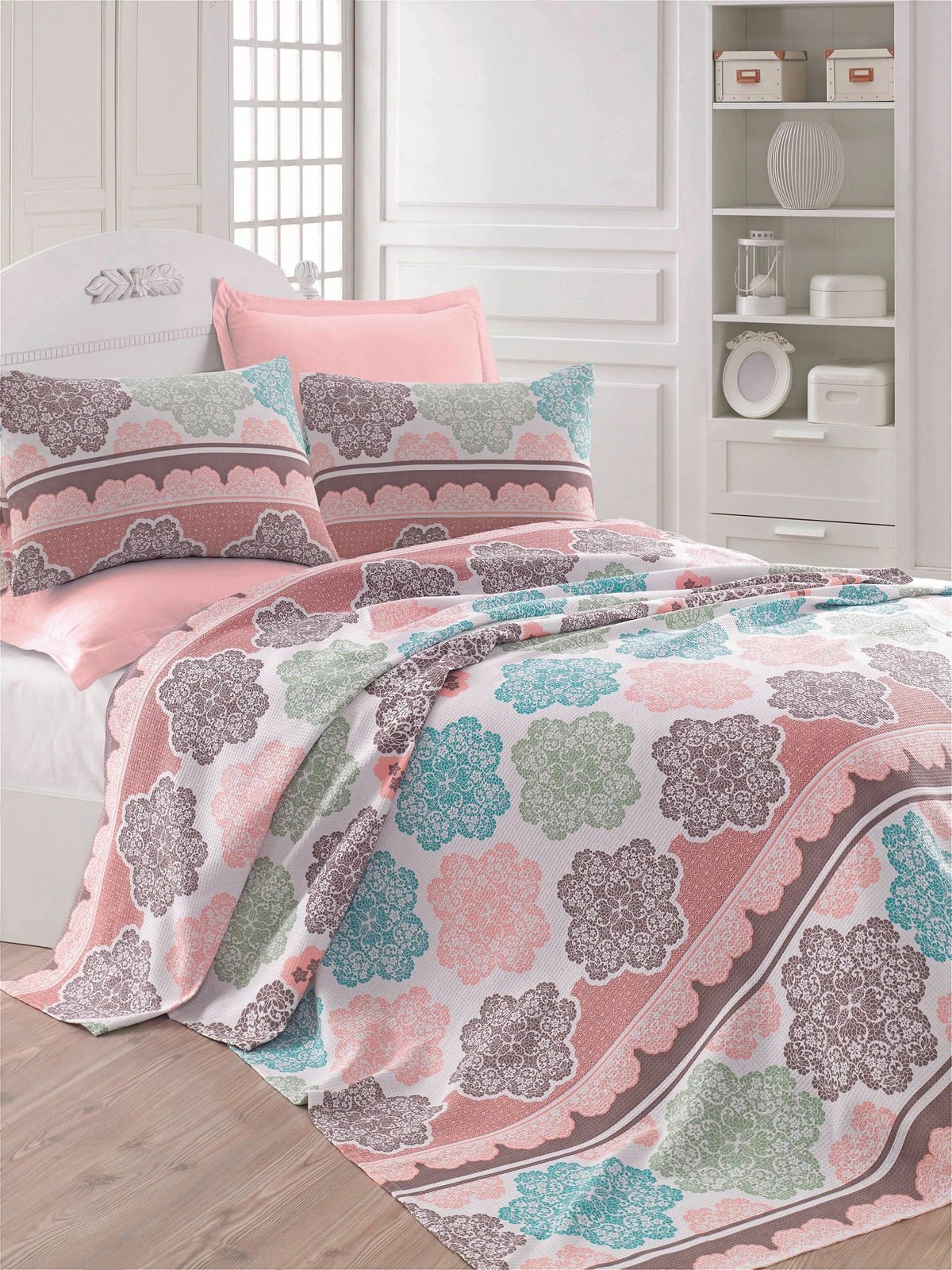 Set piké dyshe me jastëkë, L'essentiel, Andalucia, ngjyrë turquoise