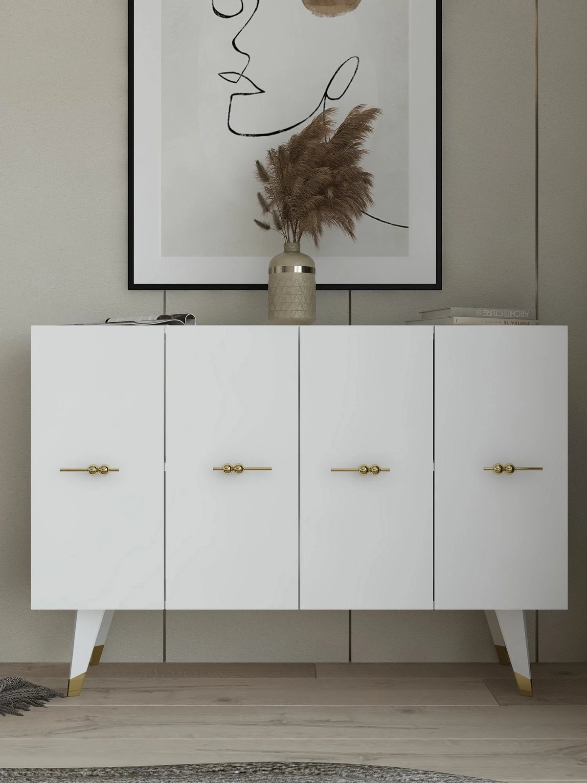 Konsol Skye Decor, ngjyrë ari dhe e bardhë, Quart Salkım