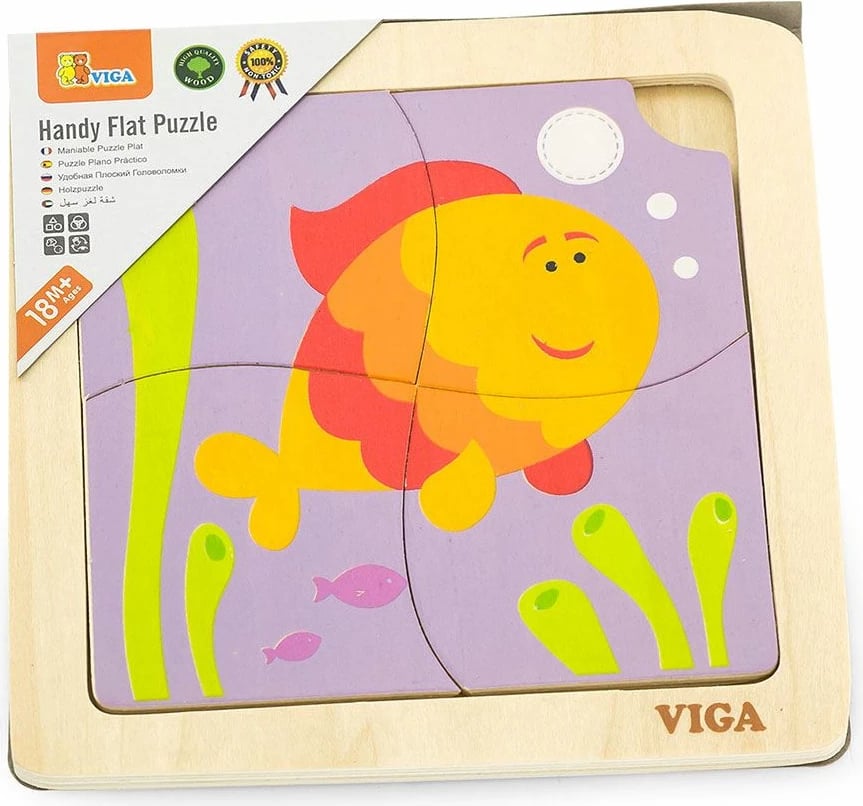 puzzle druri për fëmijë, Viga, Fish, 4 pjesë, multikolor