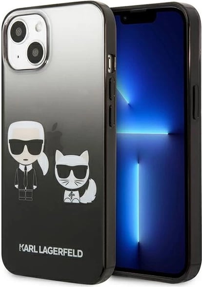 Mbështjellës Karl Lagerfeld KLHCP13STGKCK për iPhone 13 mini 5.4", hardcase, Ikonik Karl & Choupette, Gradient, i zi
