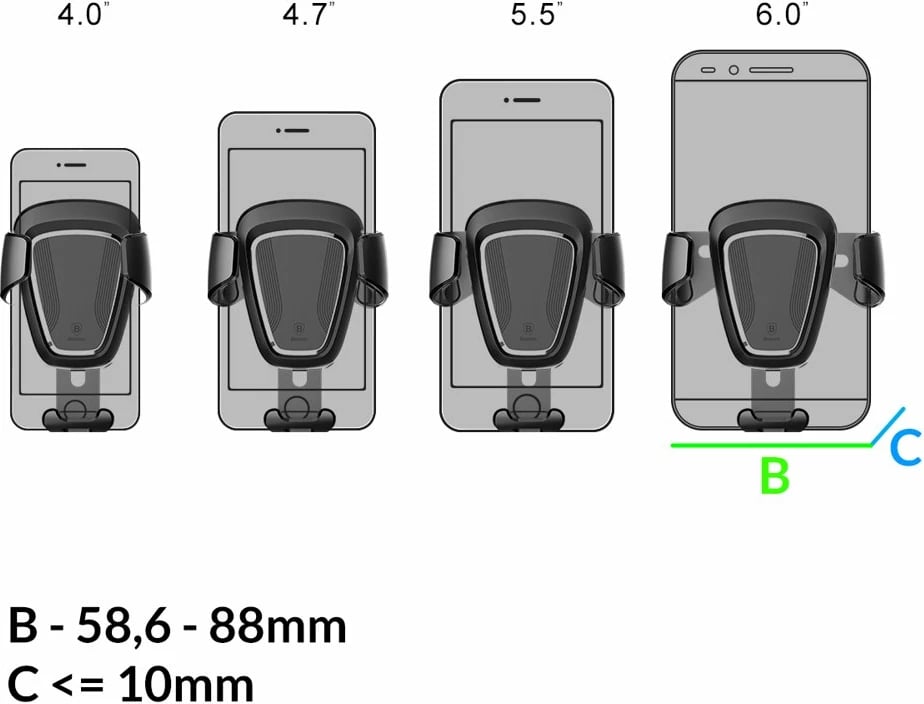Mbajtës graviteti për celular Baseus SUYL-01, për grilë ventilimi, i zi