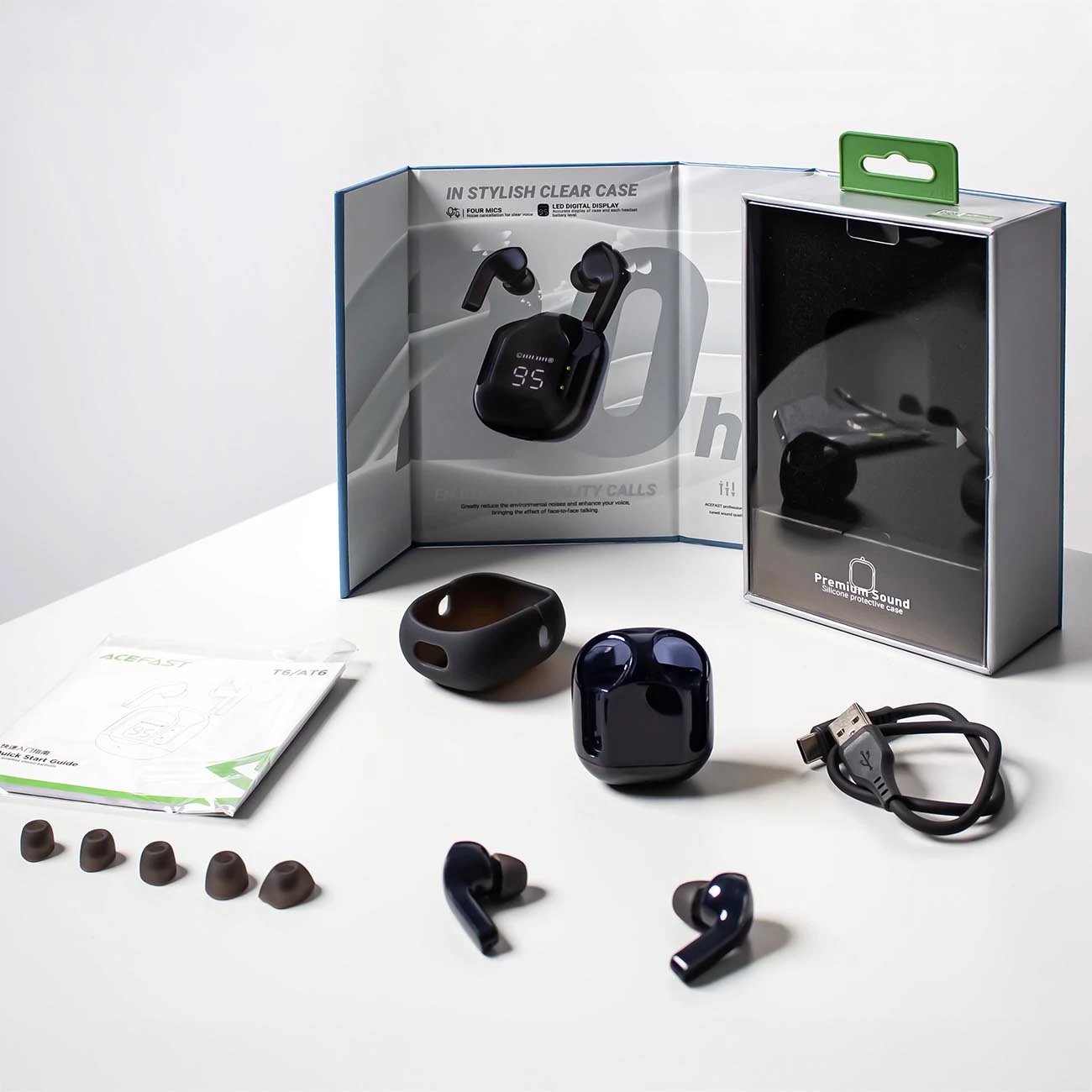 Kufje Acefast T6 TWS Bluetooth, in-ear, me ekran LED, rozë