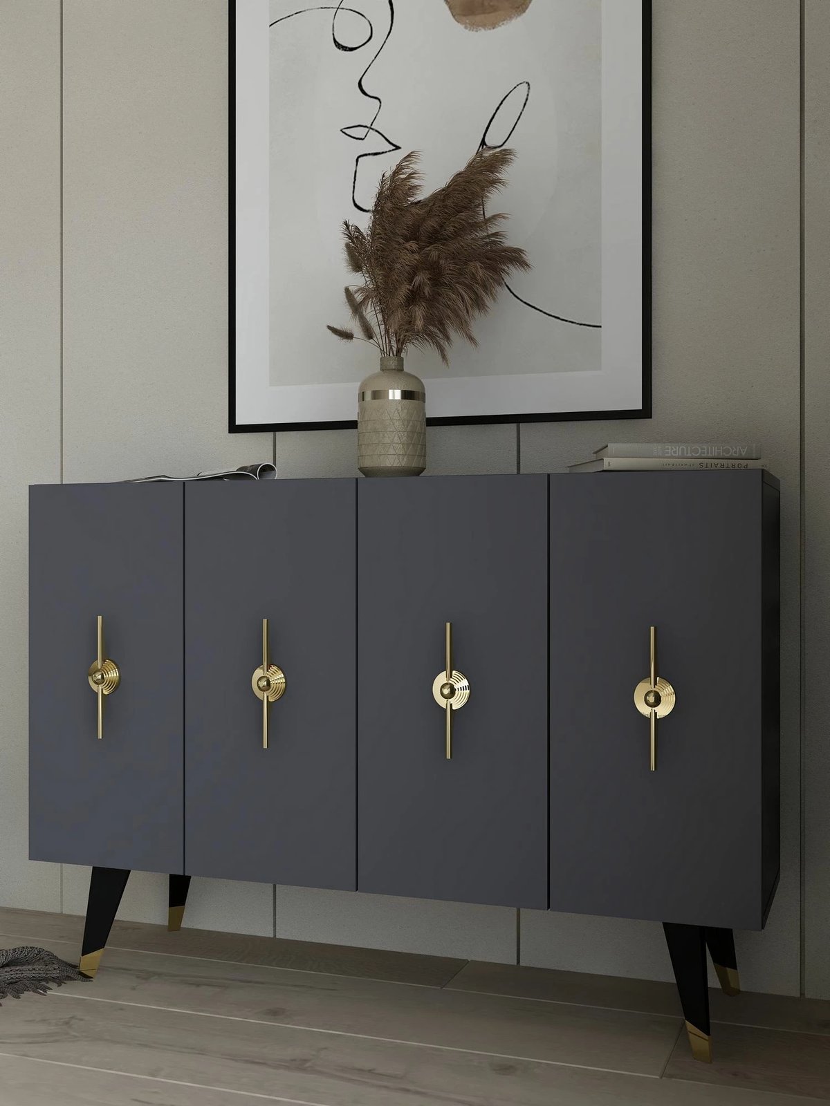 Konsol Skye Decor, ngjyrë ari dhe antracit, Quart Ramada