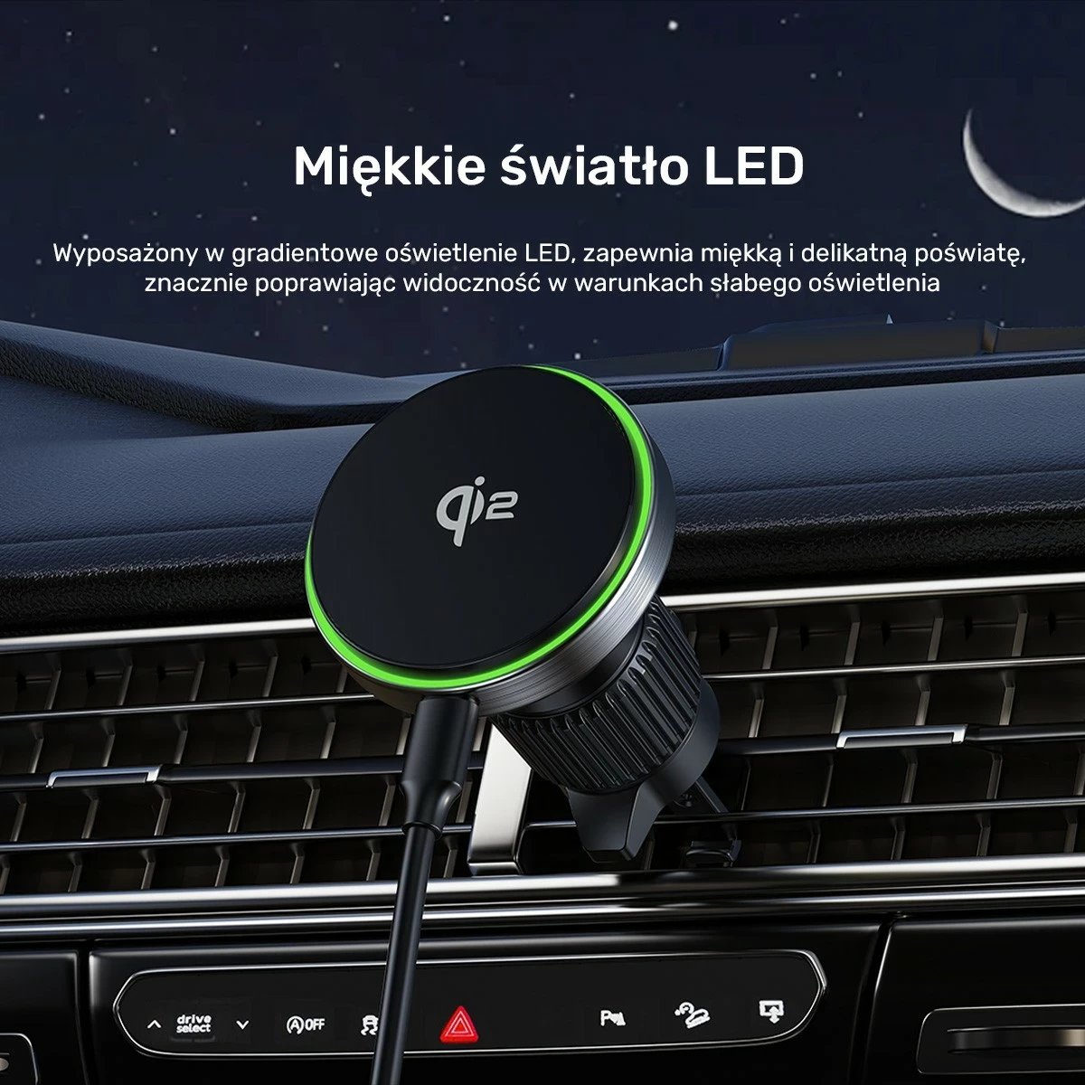 Mbajtës veture Unitek 38W Qi2, karikues wireless, USB Type C, i zi