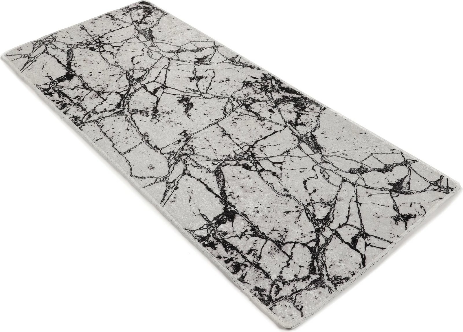 Qilim për korridor, model mermeri, i bardhë, 60x140cm