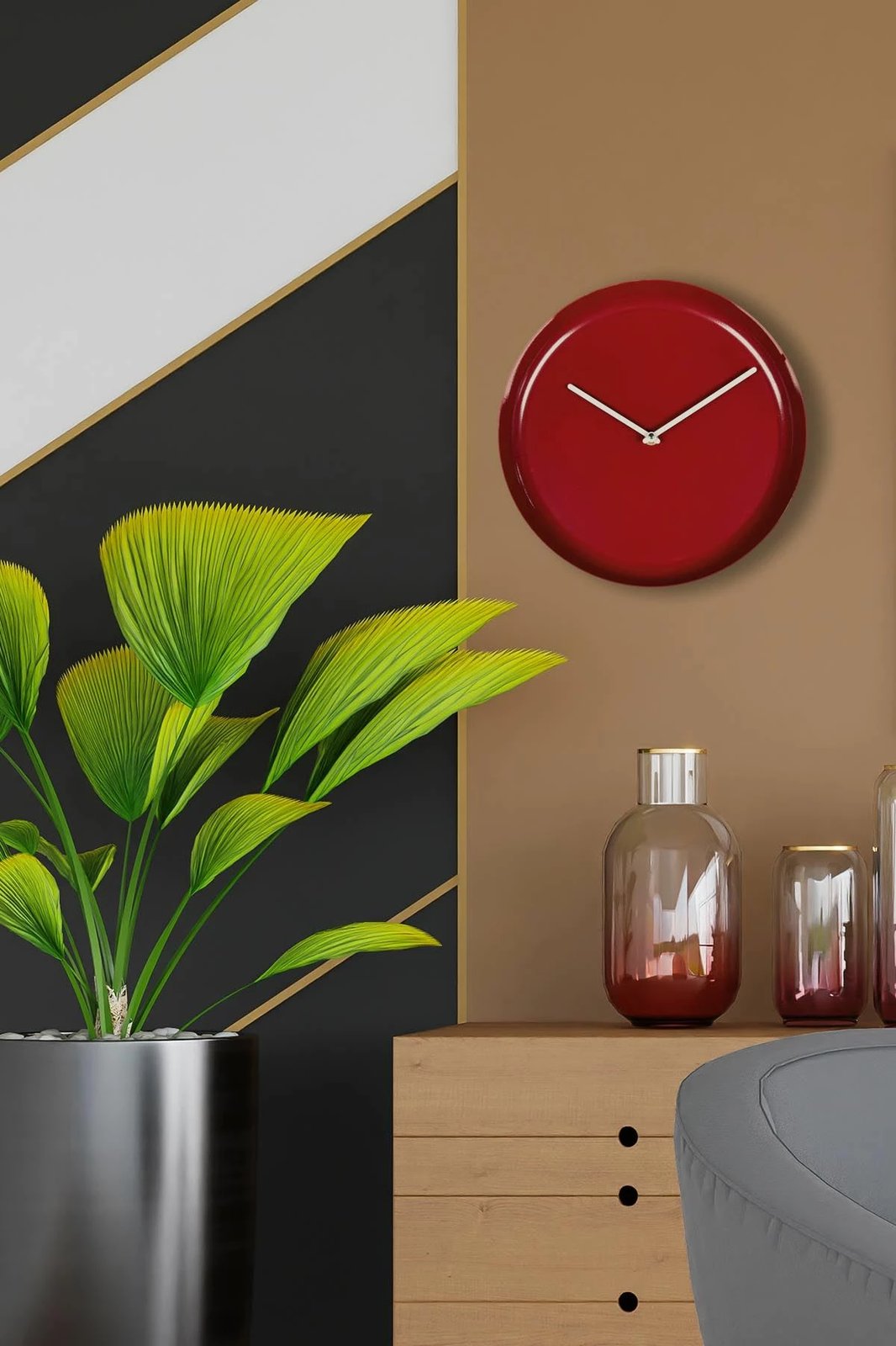 Orë muri dekorative metalike Wallity, ngjyrë qershie, 30cm