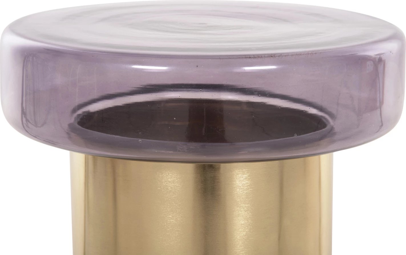 Tavolinë anësore e rrumbullakët, xham ngjyrë vjollcë, bazë metalike e artë, FH9728, Φ39x54H cm