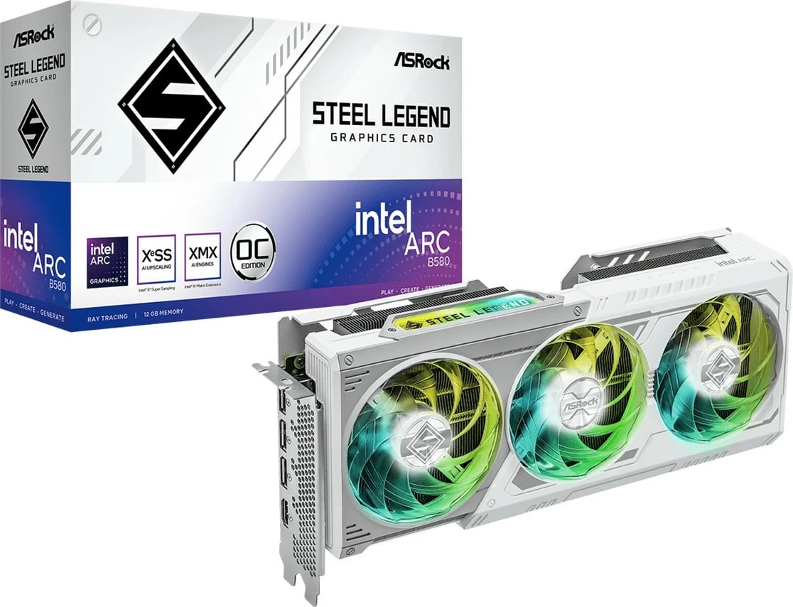 Kartelë grafike ASRock B580 STEEL LEGEND, 12GB GDDR6, PCI-E 4.0, e bardhë