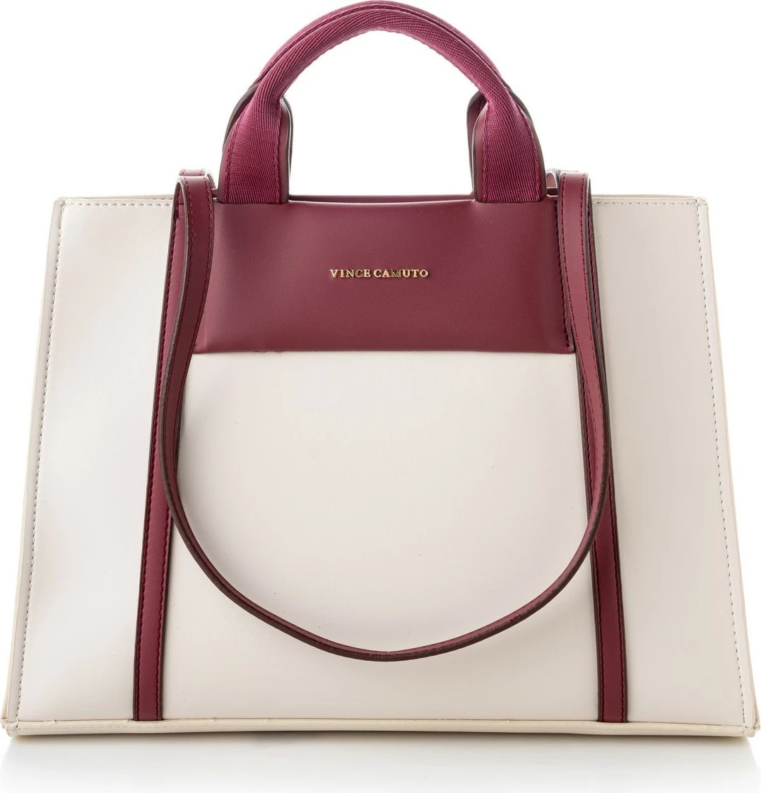 Tote bag, ngjyrë krem dhe e kuqe claret, Vince Camuto, Umbria