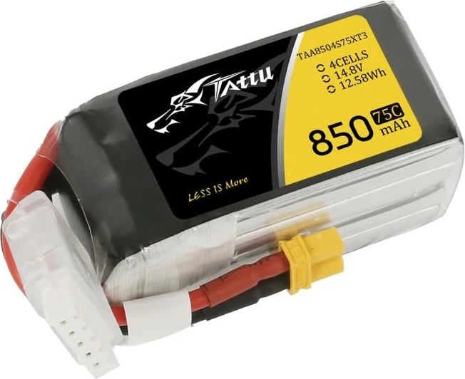 Bateri LiPo Tattu 850mAh 14.8V 75C 4S1P, XT-30