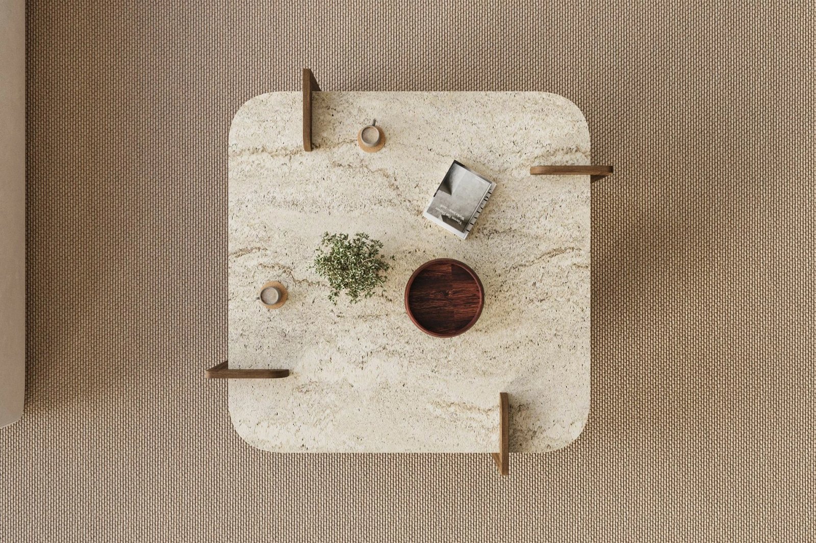 Tavolinë kafeje Skye Decor, ngjyrë travertin, arrë