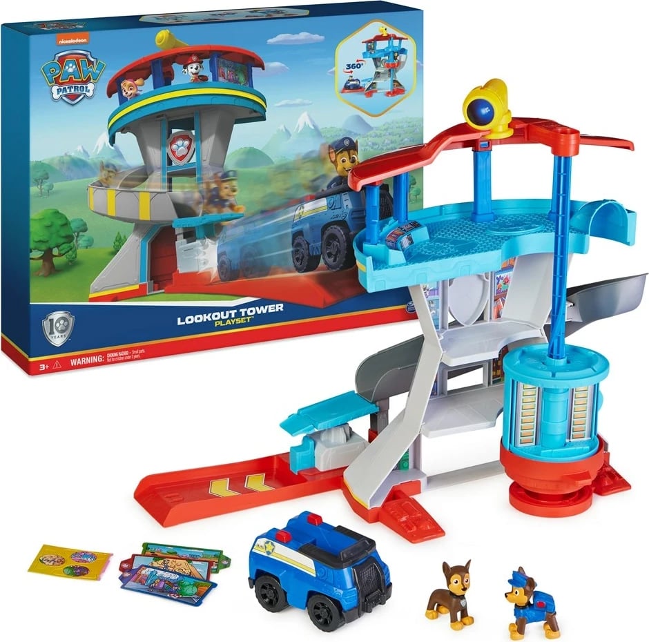Set lojërash PAW Patrol Lookout Tower me lëshues makine, 2 figura Chase, policia dhe aksesorë, shumëngjyrësh