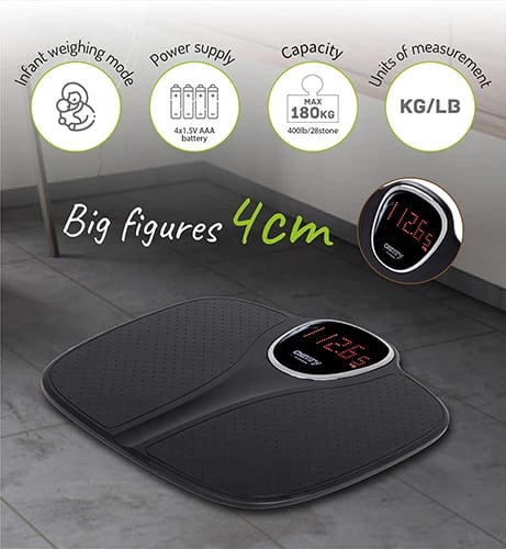 Peshore banjoje, Adler CR 8171, 180 kg, ekran LED, modalitet peshimi për bebe, 29.5x33.5 cm, e zezë