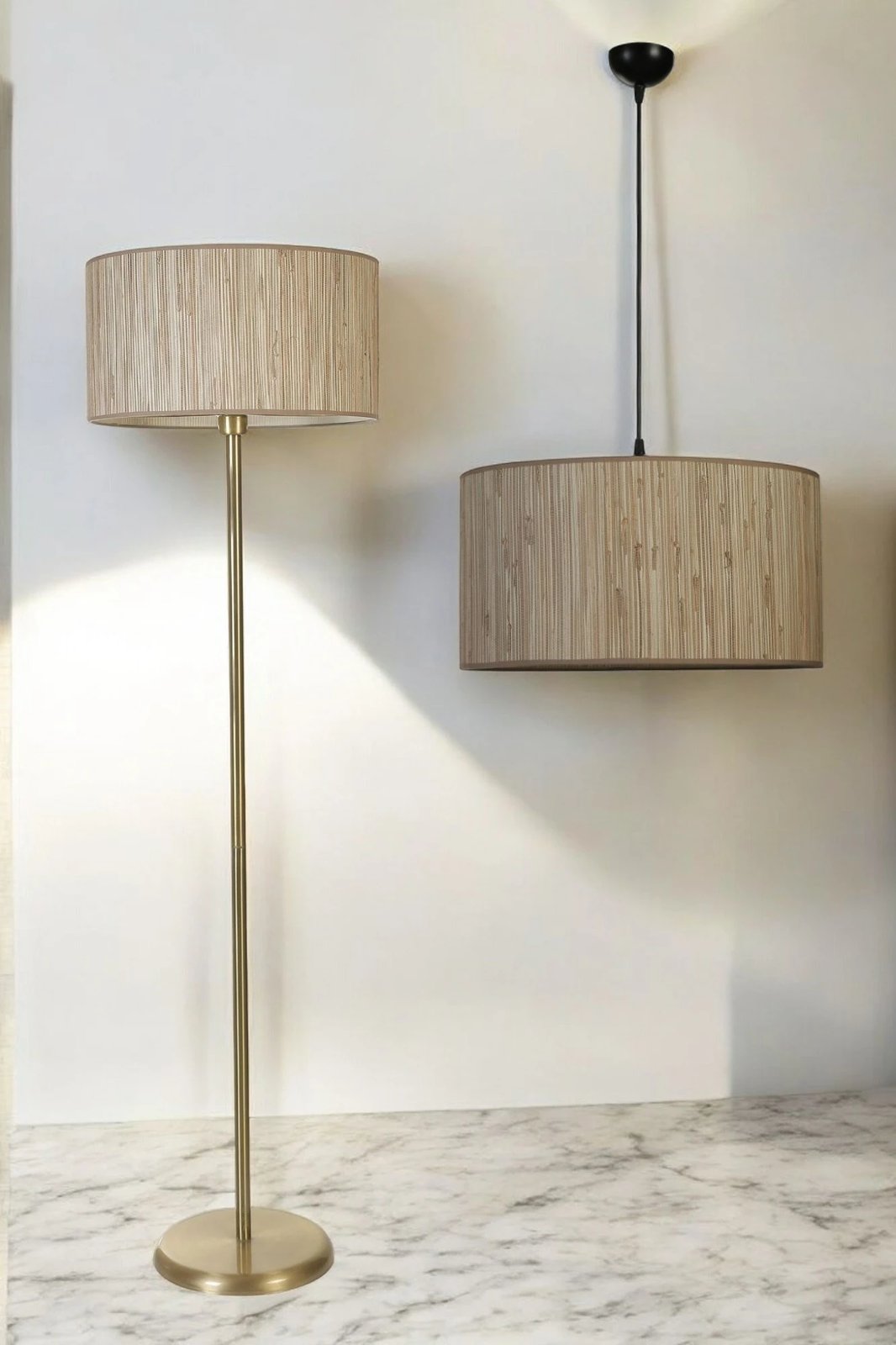 Set llambë tavani dhe llambadar dyshemeje Opviq, 8873-9, ngjyrë mink dhe ari