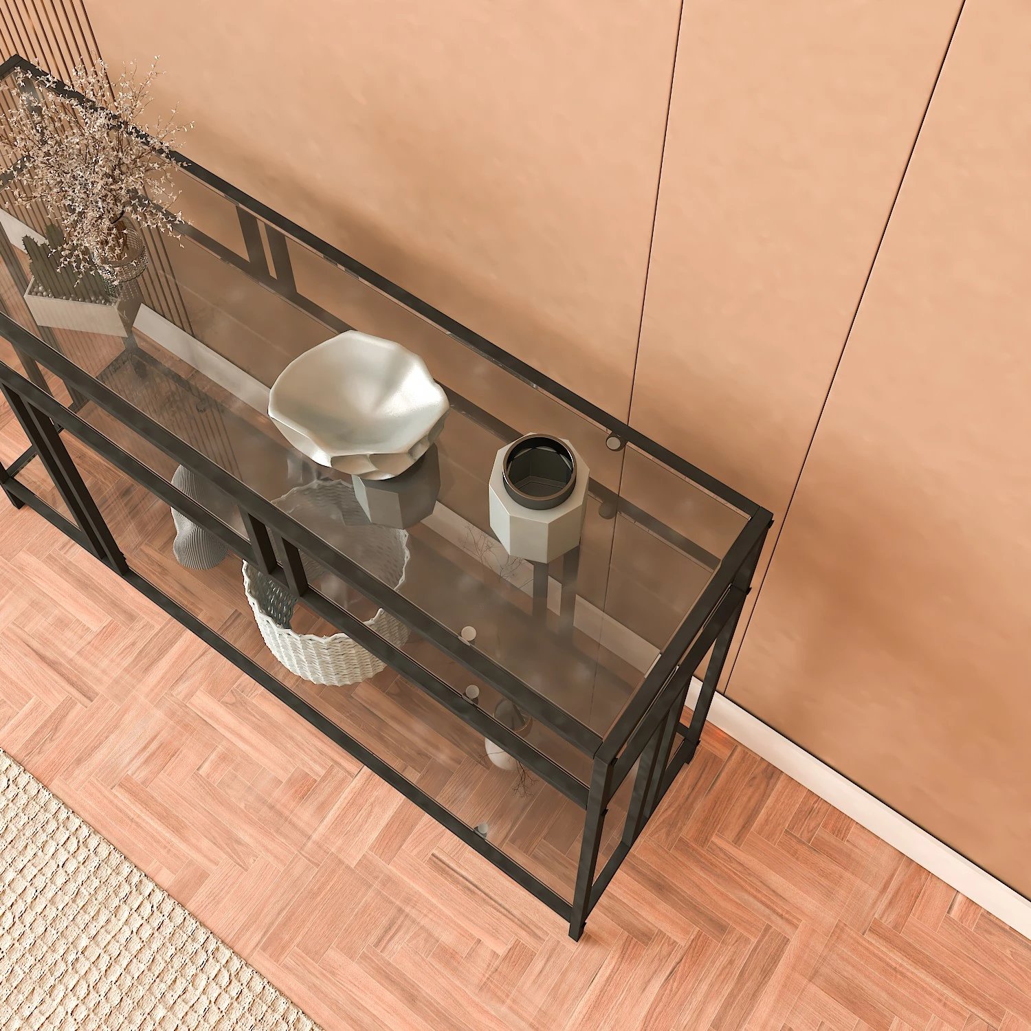 Komodë Hanah Home, Venedik, ngjyrë e zezë, xham fume, 100cm