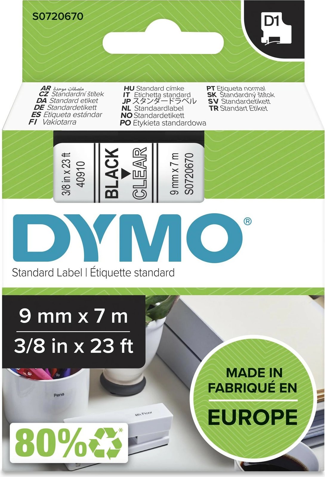 Kasetë etiketa Dymo D1 S0720670, 9mm x 7m, transparente