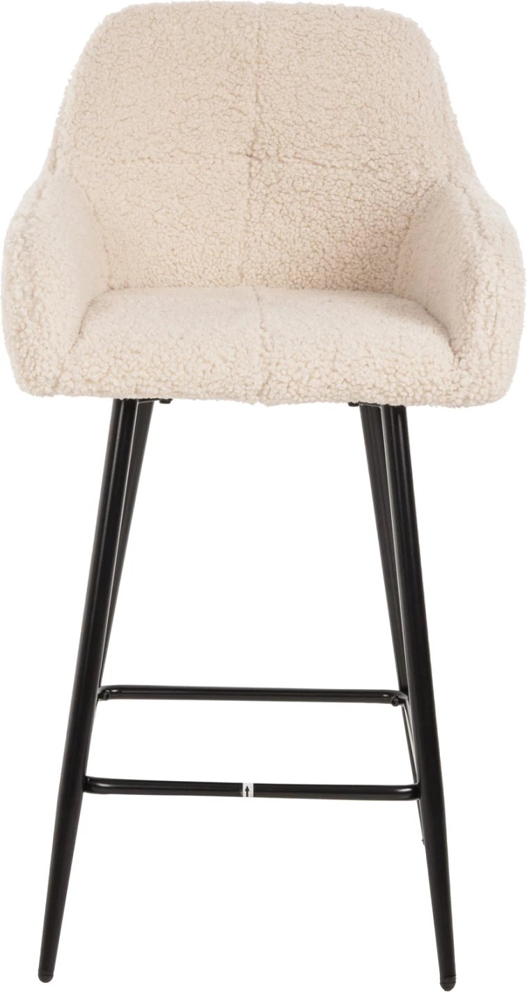 Karrige për bar, lartësi mesatare, STRIKE, FH8592.02, pëlhurë TEDDY e bardhë, këmbë metalike të zeza, 50x50x94,5H cm., set prej 2 copë