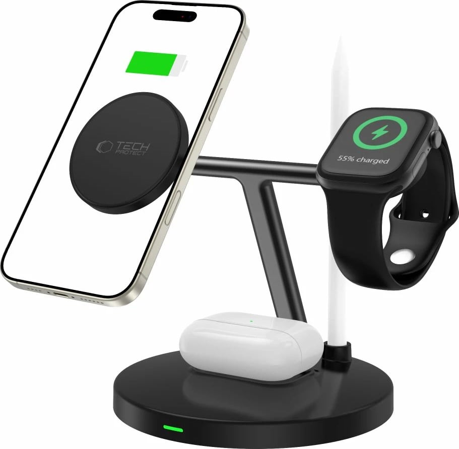 Karikues wireless 3-në-1 Tech-Protect QI15W-A35 me MagSafe, për iPhone, AirPods, Apple Watch, Zi