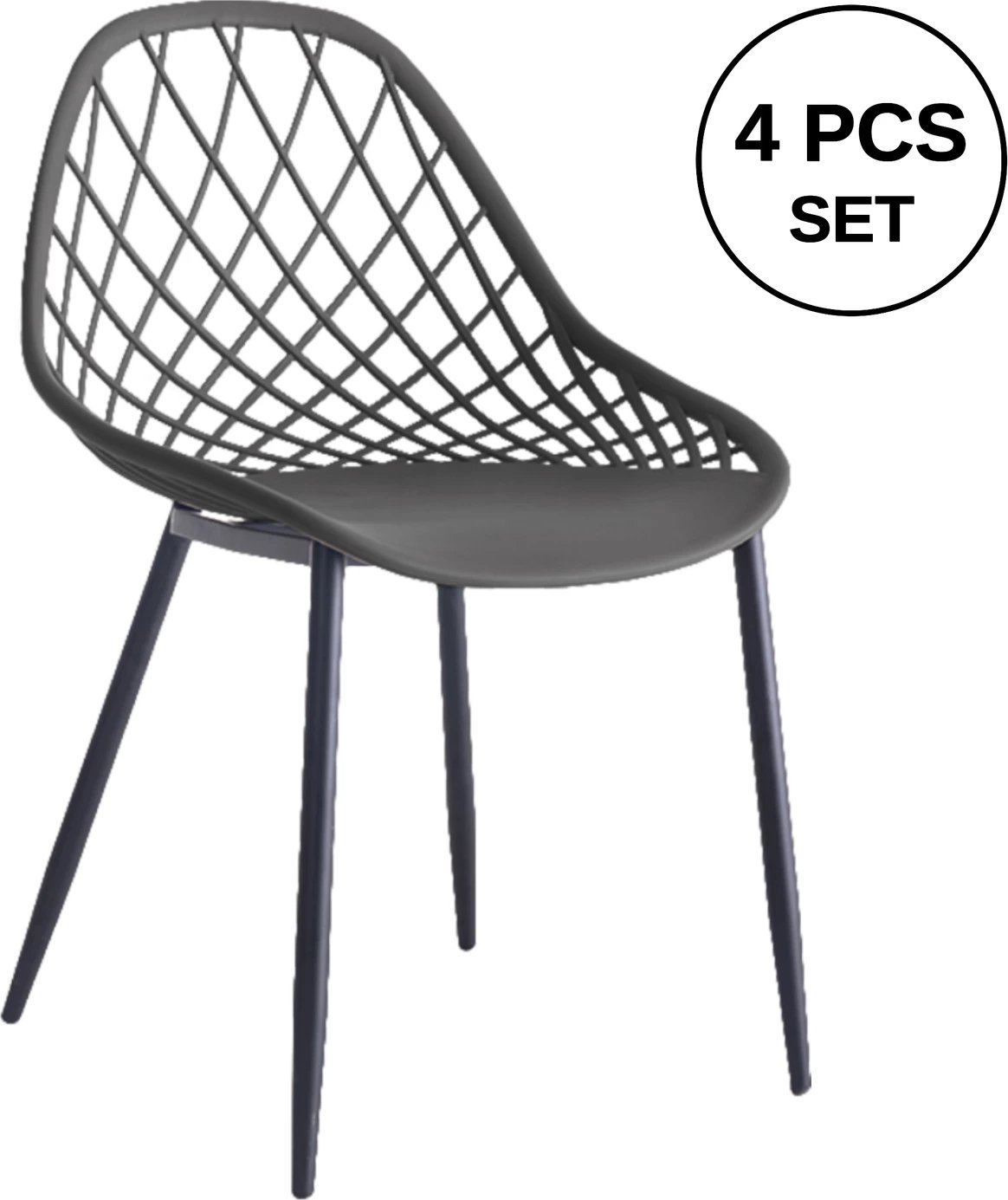 Karrige polipropileni FH9524.10 ngjyrë gri me këmbë metalike të zeza 52x53x82H cm, set prej 4 copë