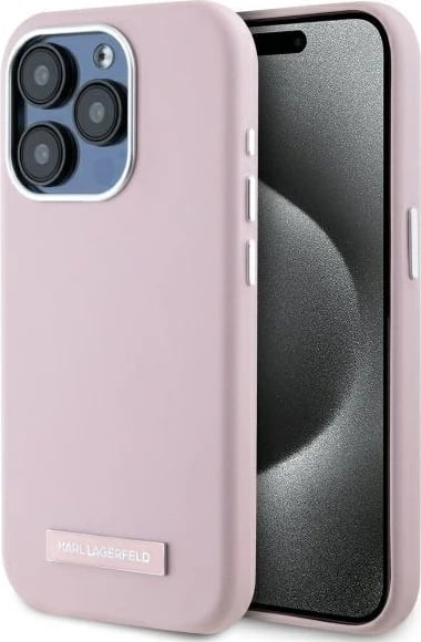Mbështjellës Karl Lagerfeld FW Metal Plate MagSafe për iPhone 15 Pro Max, Rozë