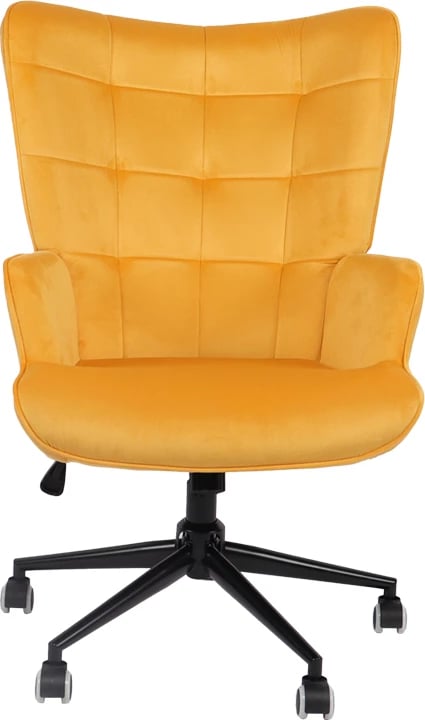 Karrige rrotulluese Lobima, kadife e verdhë, bazë e zezë, 71x68x104cm