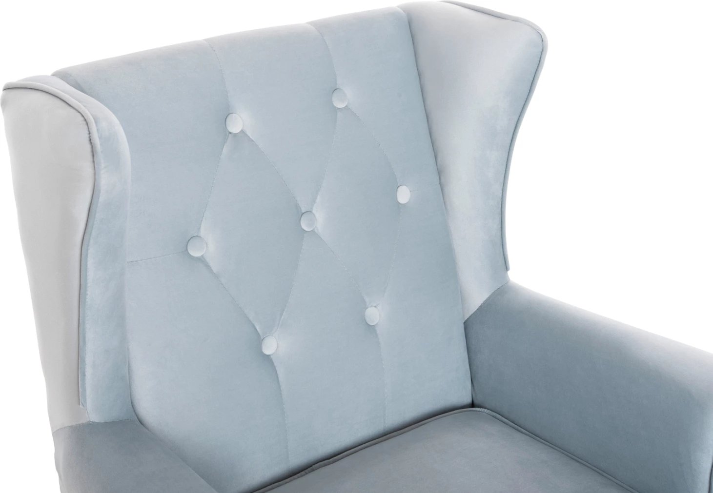 Bergere BRANDON, kadife baby blue, këmbë druri natyral, FH3073.31, 82,5x80x104 cm
