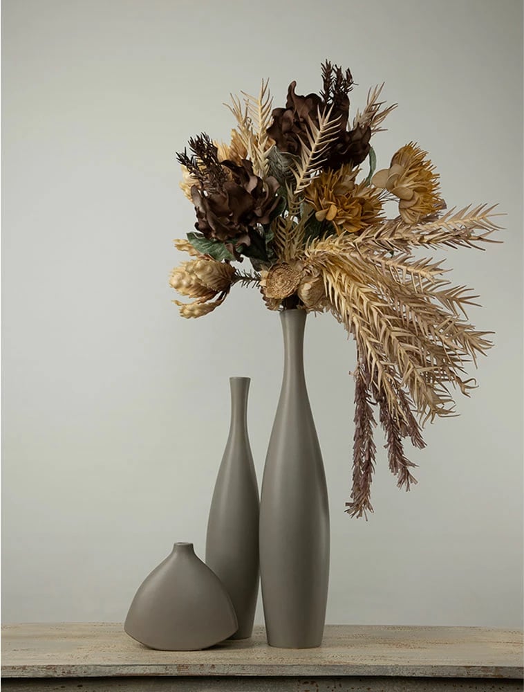 Vazo LEI, qeramike, ngjyrë gri matte, 14x14x60 cm