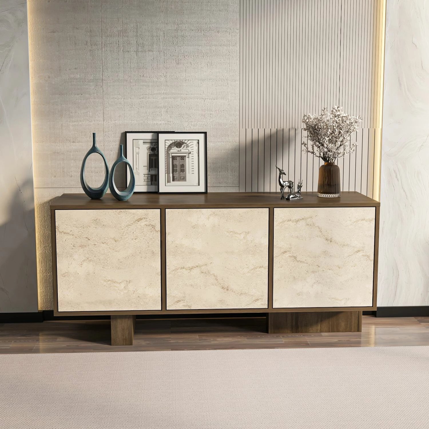 Bufe Skye Decor, ngjyrë arre, travertin, Monaco