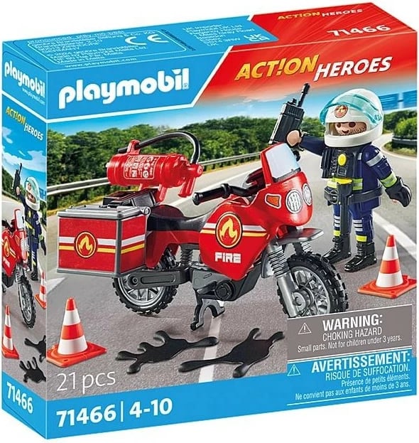 Set lodrash Playmobil Action Heroes 71466, motoçikletë zjarrfikësi, 21 pjesë