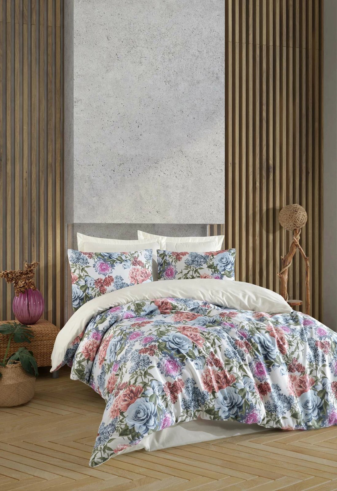 Set mbulesë jorgani njëpersonëshe satin, ngjyrë lotus-blu, L'essentiel Set mbulesë jorgani njëpersonëshe satin, ngjyrë lotus-blu, L'essentiel