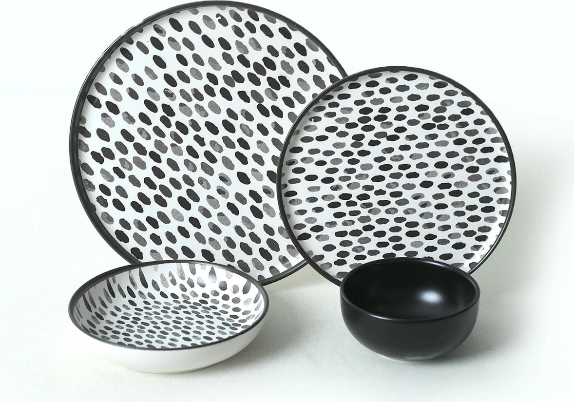 Set enësh për drekë, qeramikë, 24 copë, Hermia Concept, ngjyrë e zezë dhe e bardhë