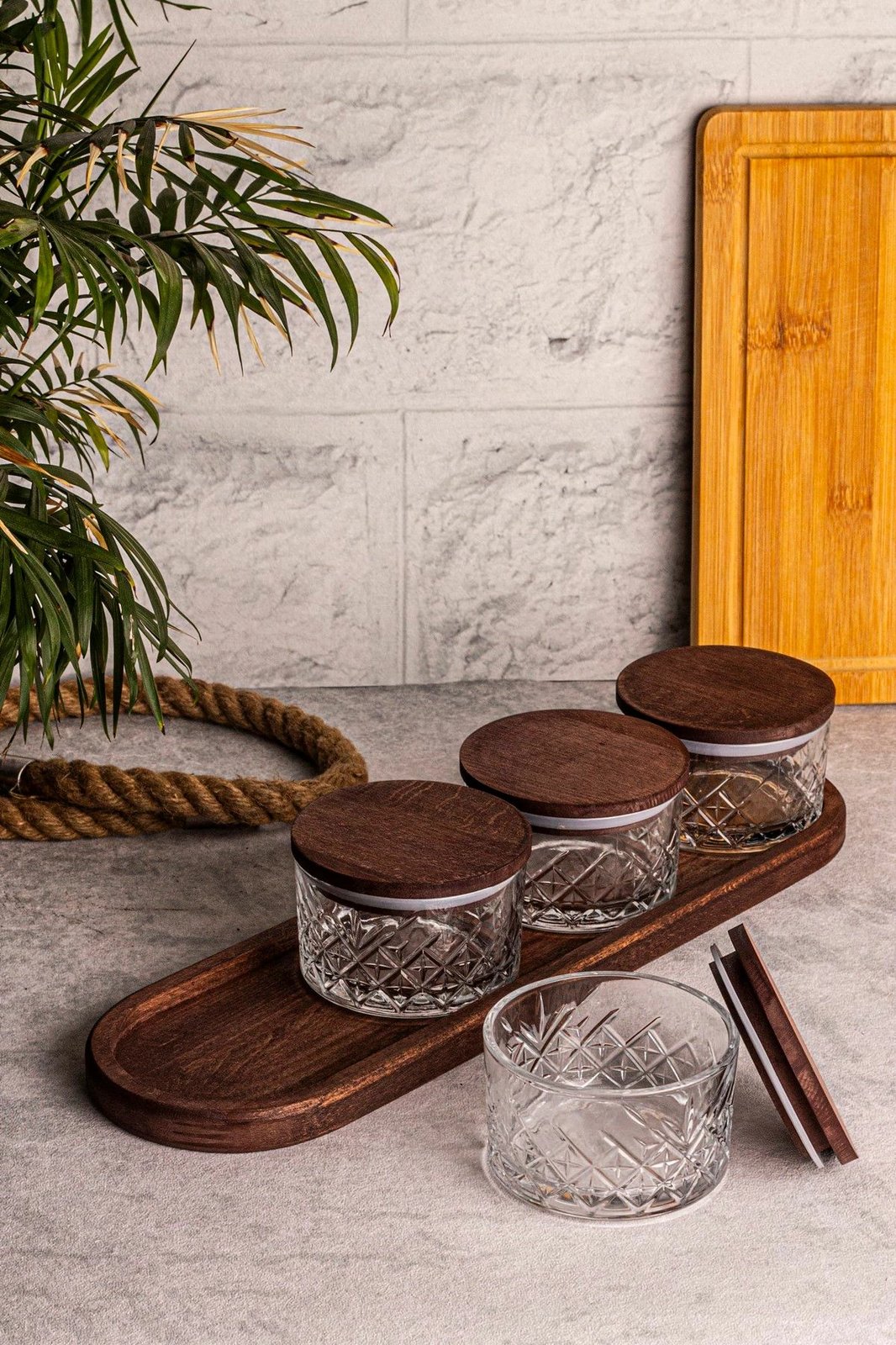 Set pjatash qelqi me kapak druri, 9 pjesë, Hermia Concept, Milla 5
