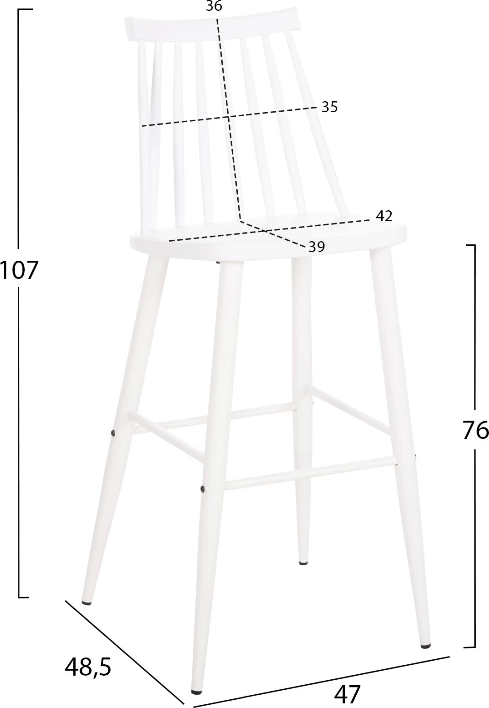 Karrige për bar, vend i lartë, VANESSA FH8459.11, PP e bardhë & këmbë metali të bardha, 47x48,5x107H cm., set prej 2 copë