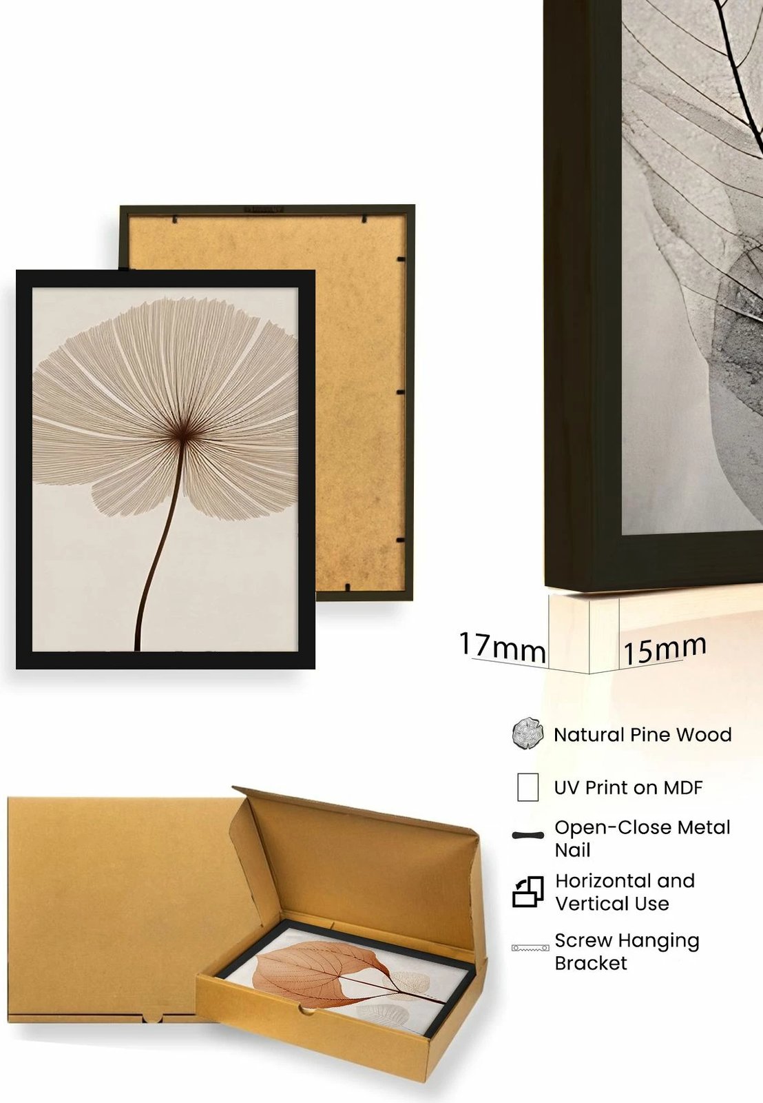 Pikturë dekorative me kornizë MDF (3 copë), Wallity, Huhu481S, 50x70cm