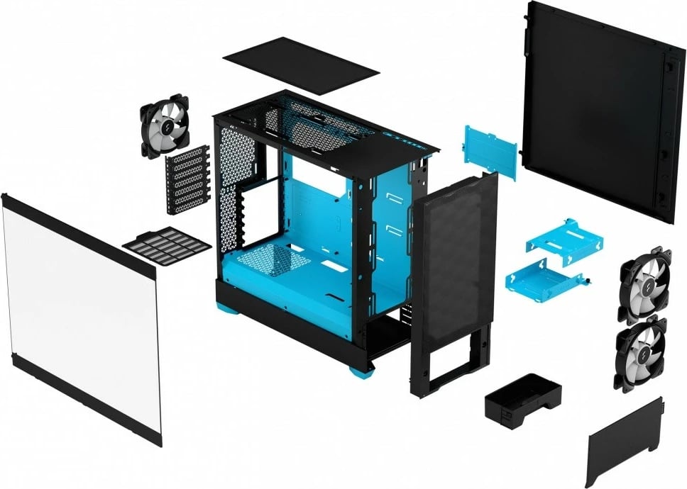 Kasë Fractal Design Pop Air TG Clear Tint RGB Cyan Core, Midi Tower, ATX, Micro ATX, Mini ITX, e zezë/cyan