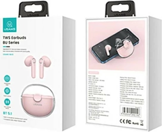 Kufje USAMS BU Series TWS, Bluetooth 5.1, Stereo, Rozë