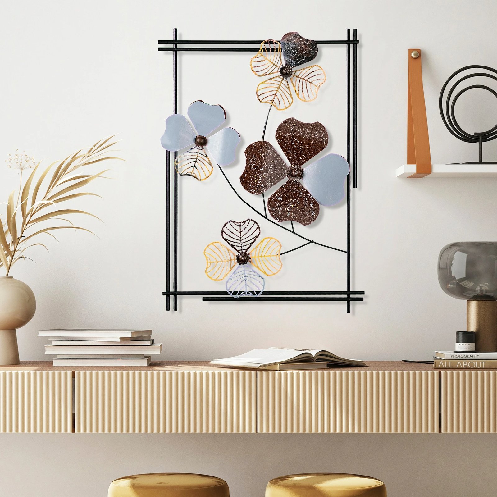 Aksesor dekorativ metalik për mur, Wallity Weinan 3, shumëngjyrësh, 50x70x4 cm