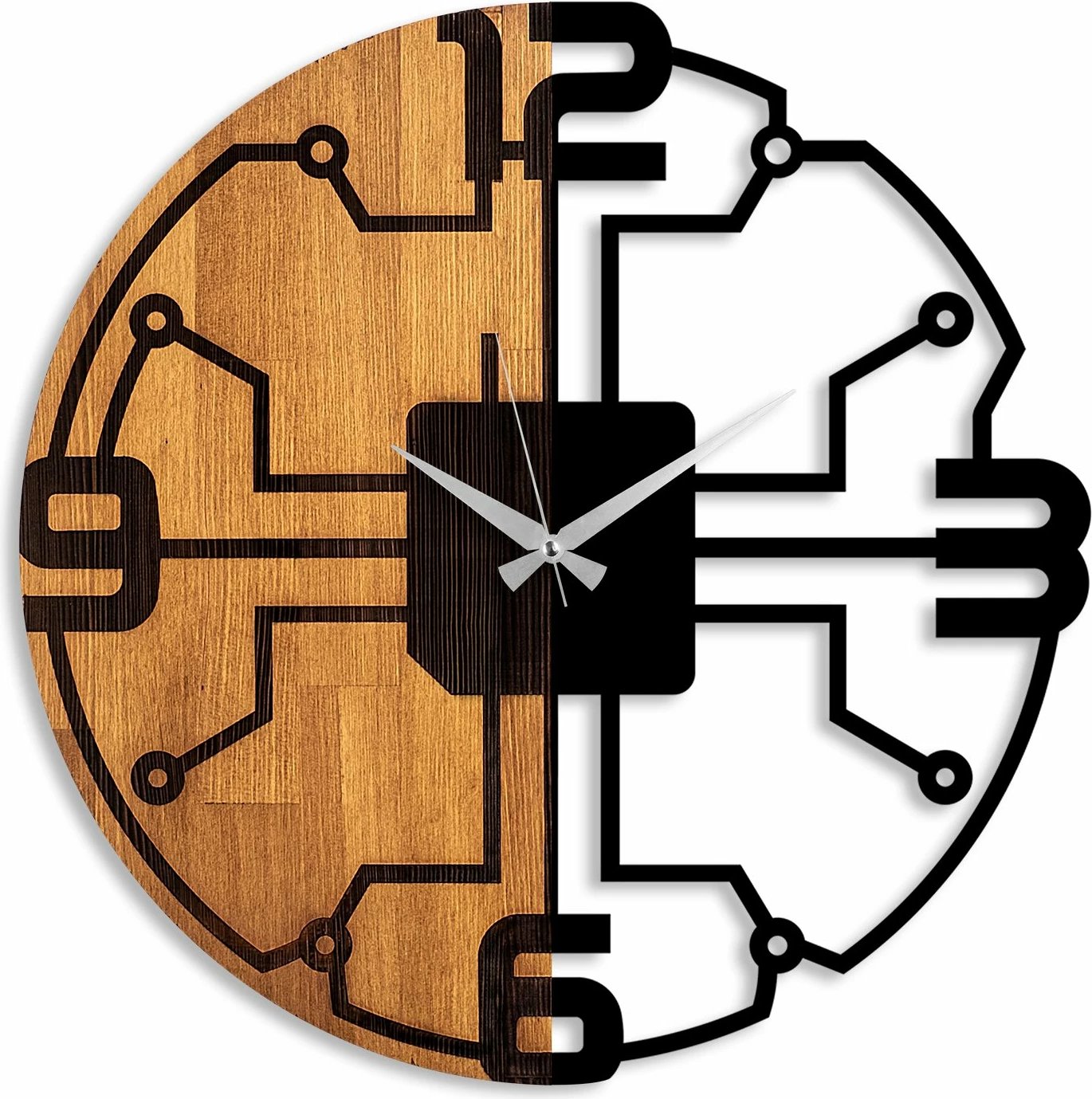 Orë muri dekorative prej druri, Wallity, ngjyrë arre dhe e zezë, 56cm