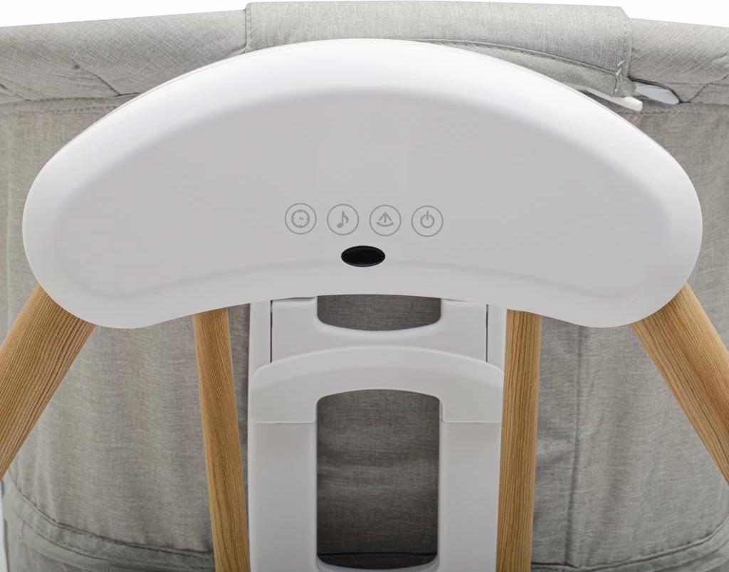 djep/krevat inteligjent 3‑në‑1, New Baby SMART, lëkundje automatike me detektim të qarjes, 2 nivele shtrati, melodi të integruara, rrjetë kundër mushkonjave, gri