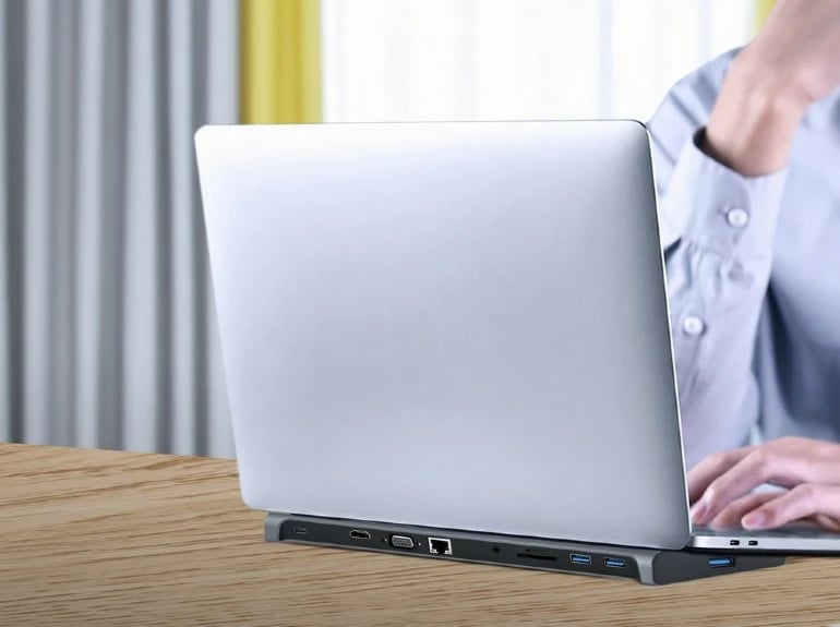 Hub USB-C Gembird A-CM-COMBO10-01, 10-në-1, HDMI, VGA, LAN, SD, 3xUSB 3.1, Gri