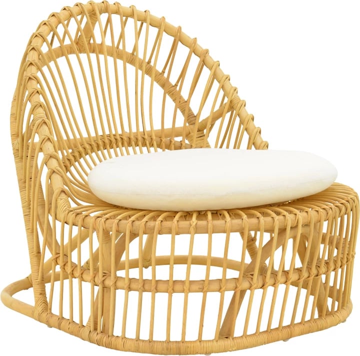 Fotel Tromso prej ratanit PE, ngjyrë natyrale, jastëk bezhë, 80x85x98cm