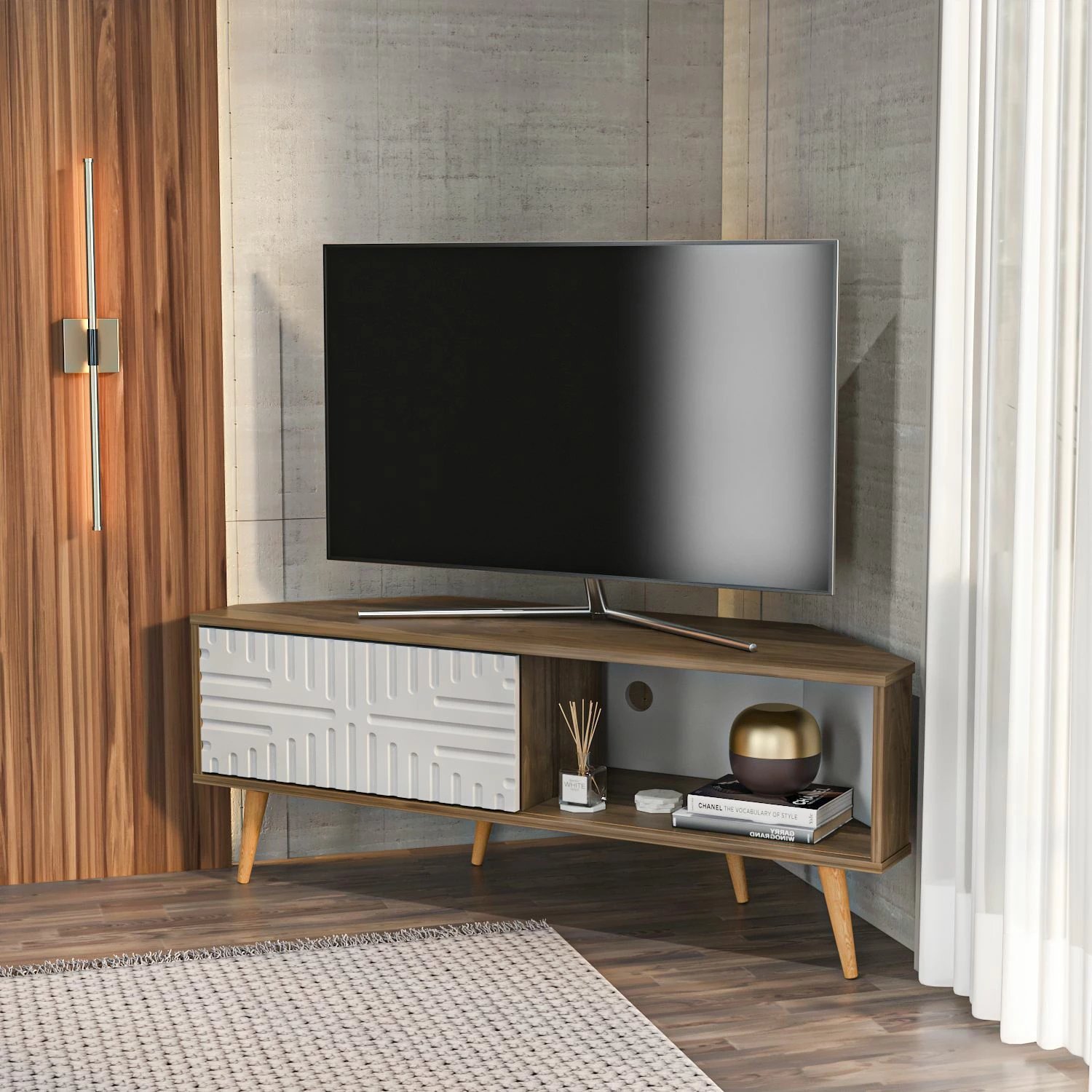 Komodë TV Skye Decor, ngjyrë arre dhe e bardhë, Mora