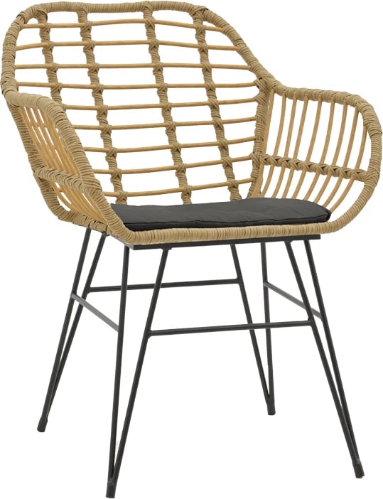 Tavolinë me karrige Naoki V set prej 5 copash rattan pe ngjyrë natyrale dhe metal i zi 80x80x78cm