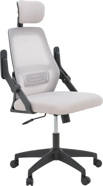 Karrige zyre Peja, material rrjetë, ngjyrë gri-bezhë, kornizë e zezë, 58x60x107-117cm