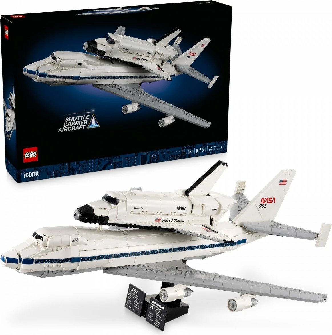 Set ndërtimi, LEGO, Icons Shuttle Carrier 10360, 2417 pjesë, model Boeing 747 me NASA Space Shuttle, 18+