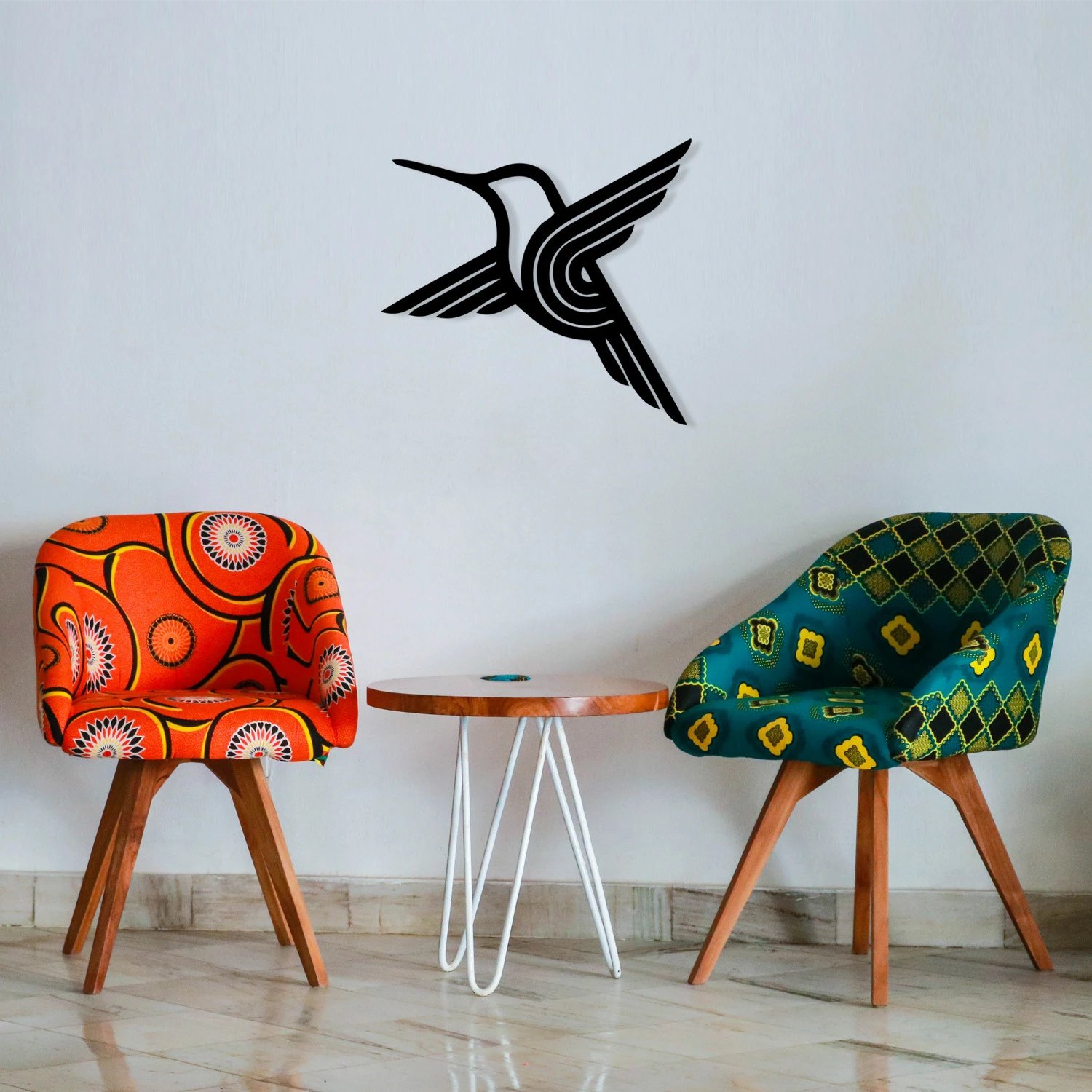 Aksesor dekorativ metalik për mur, Wallity, zog ari, ngjyrë e zezë, 54x50cm